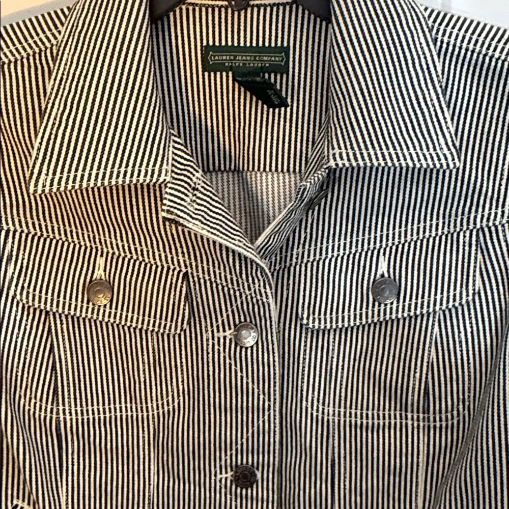 Ralph Lauren Black and White Striped Cotton Jean Jacket - Picture 4 of 7